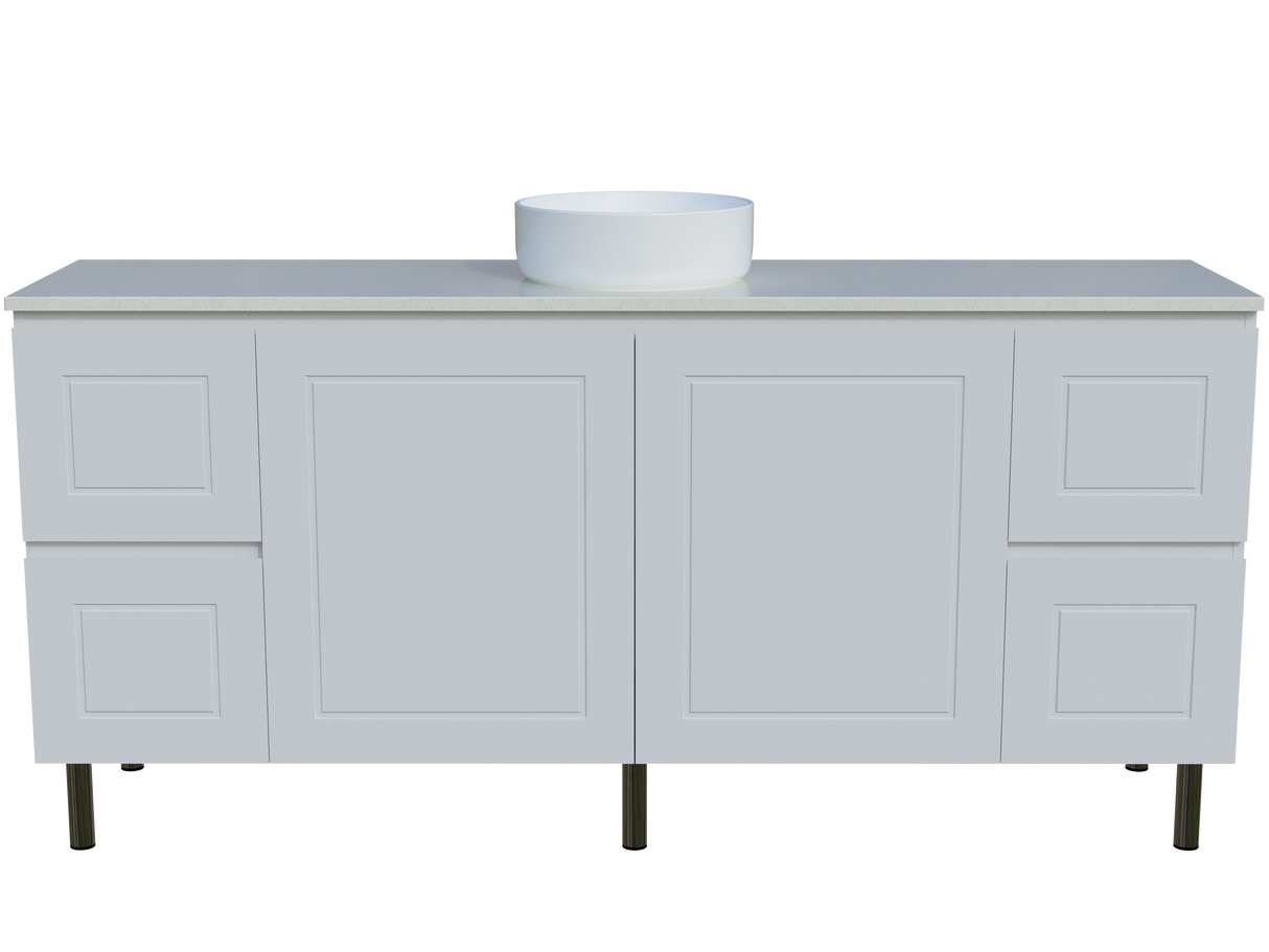 Nevada Classic Vanity 1800mm Centre White Gloss Above Counter Basin SilkSurface Top On Legs (NVC-V-1800-C-SSA-L)