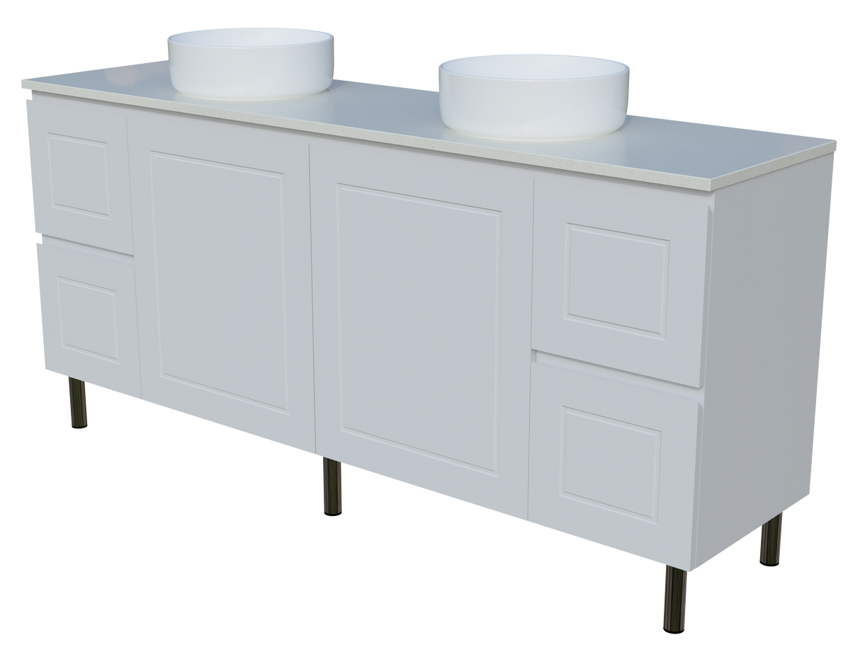 Nevada Classic Vanity 1800mm Double White Gloss Above Counter Basins SilkSurface Top On Legs (NVC-V-1800-D-SSA-L)