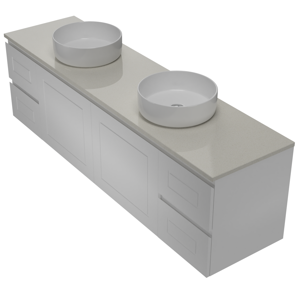 Nevada Classic Vanity 1800mm Double White Gloss Above Counter Basins SilkSurface Top Wall hung (NVC-V-1800-D-SSA-W)
