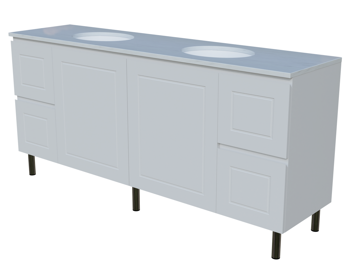 Nevada Classic Vanity 1800mm Double White Gloss Under Counter Basins SilkSurface Top On Legs (NVC-V-1800-D-SSU-L)