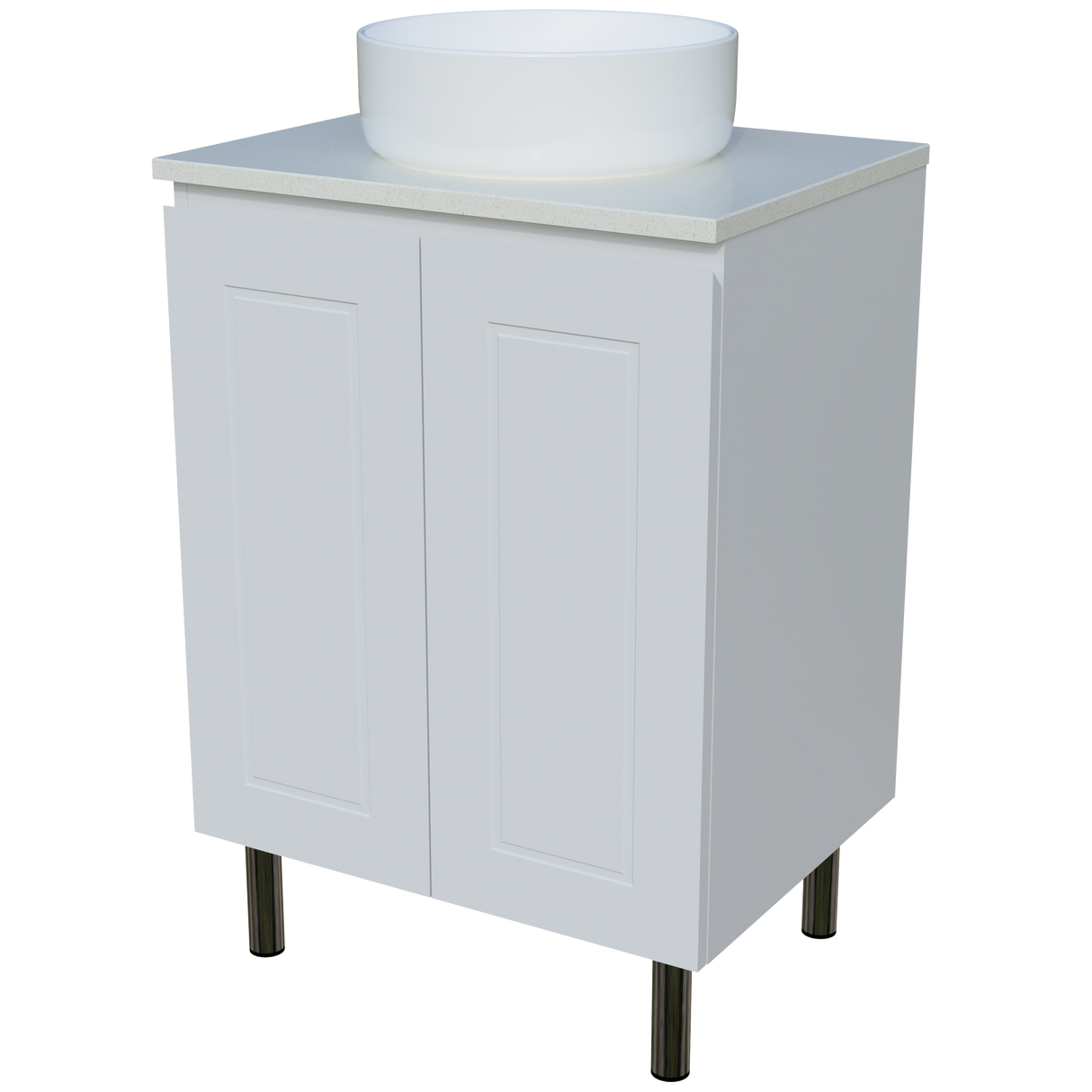 Nevada Classic Vanity 600mm Centre White Gloss Above Counter Basin SilkSurface Top On Legs (NVC-V-600-C-SSA-L)