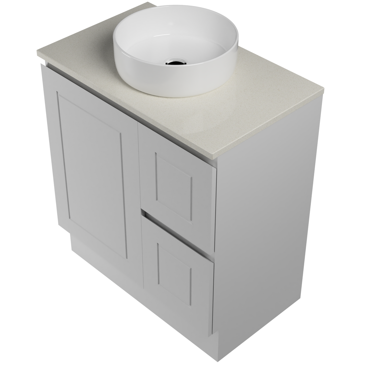 Nevada Classic Vanity 750mm Centre White Gloss Above Counter Basin SilkSurface Top Floor standing (NVC-V-750-C-SSA-F)