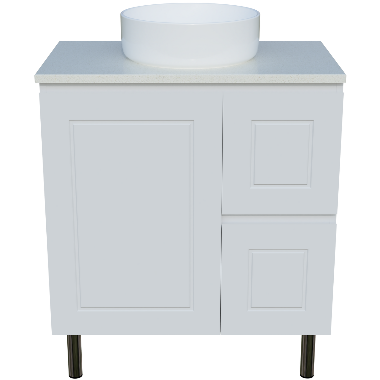 Nevada Classic Vanity 750mm Centre White Gloss Above Counter Basin SilkSurface Top On Legs (NVC-V-750-C-SSA-L)