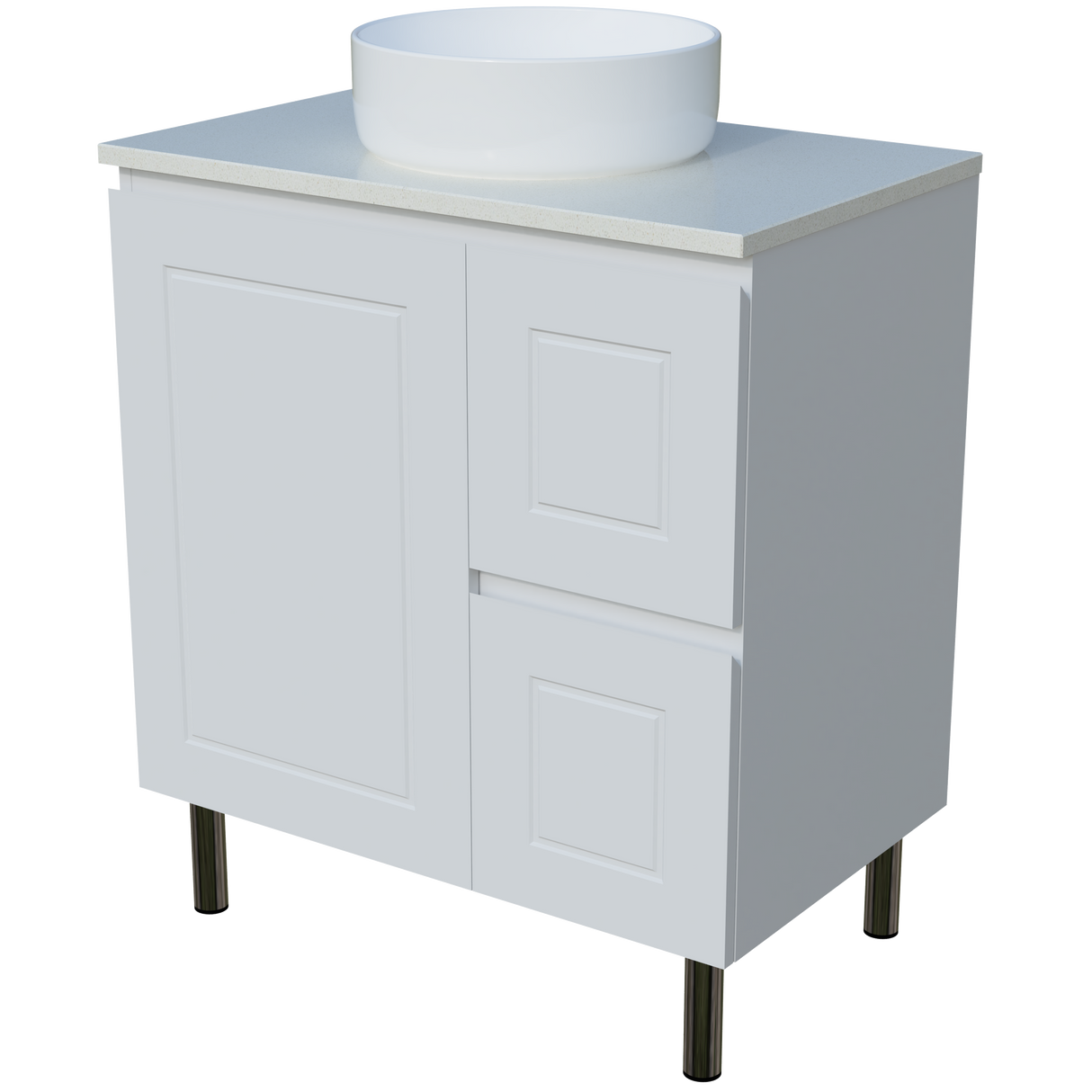 Nevada Classic Vanity 750mm Centre White Gloss Above Counter Basin SilkSurface Top On Legs (NVC-V-750-C-SSA-L)