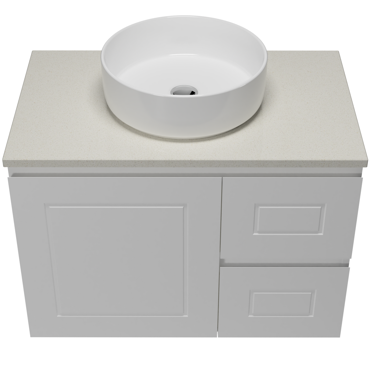Nevada Classic Vanity 750mm Centre White Gloss Above Counter Basin SilkSurface Top Wall hung (NVC-V-750-C-SSA-W)