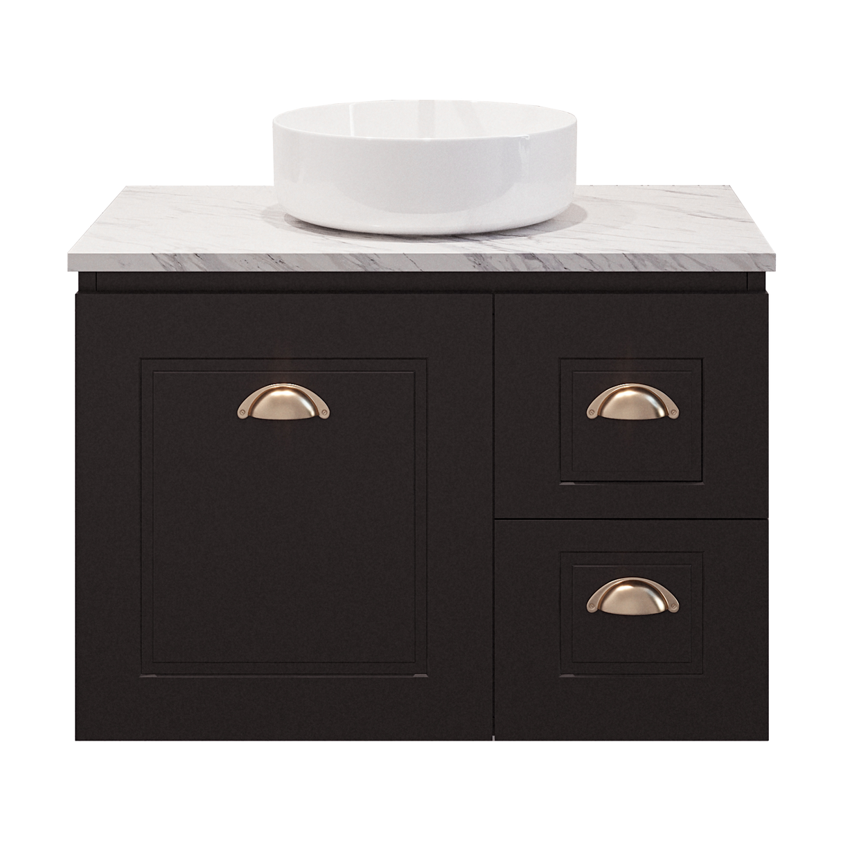 Nevada Classic Vanity 750mm Centre White Gloss Above Counter Basin SilkSurface Top Wall hung (NVC-V-750-C-SSA-W)