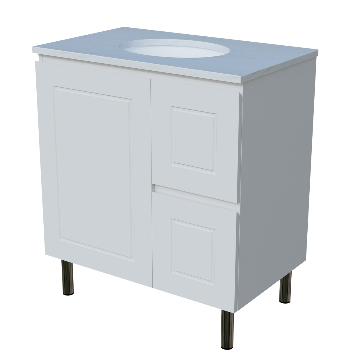 Nevada Classic Vanity 750mm Centre White Gloss Under Counter Basin SilkSurface Top On Legs (NVC-V-750-C-SSU-L)