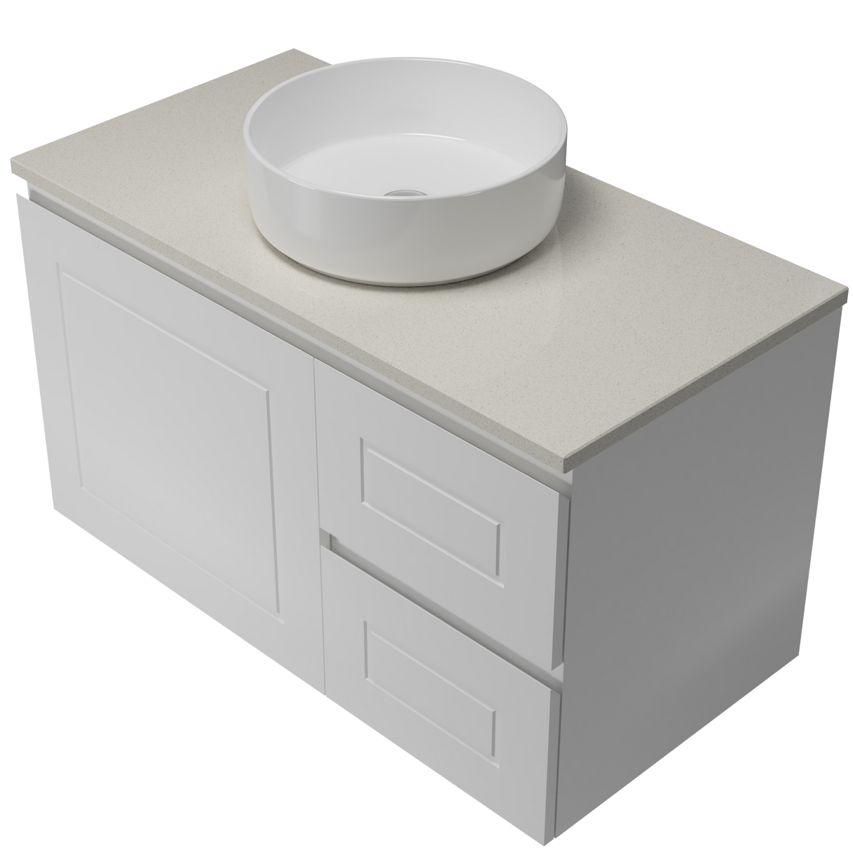 Nevada Classic Vanity 900mm Centre White Gloss Above Counter Basin SilkSurface Top Wall hung (NVC-V-900-C-SSA-W)