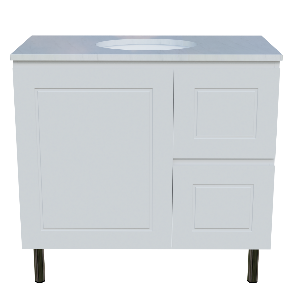 Nevada Classic Vanity 900mm Left White Gloss Under Counter Basin SilkSurface Top On Legs