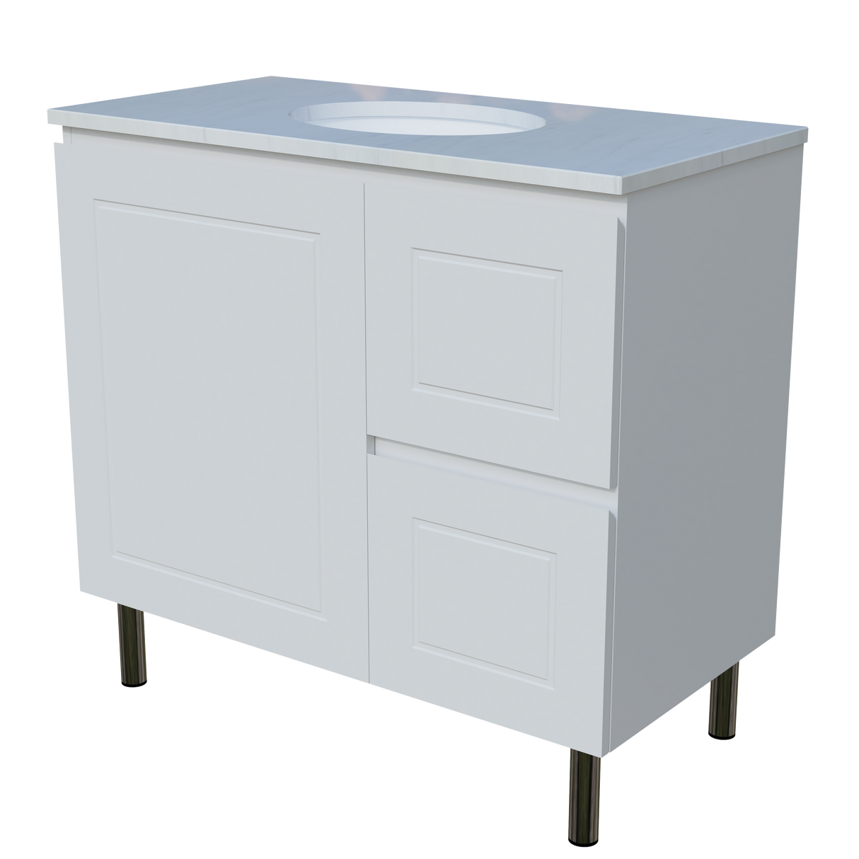 Nevada Classic Vanity 900mm Left White Gloss Under Counter Basin SilkSurface Top On Legs