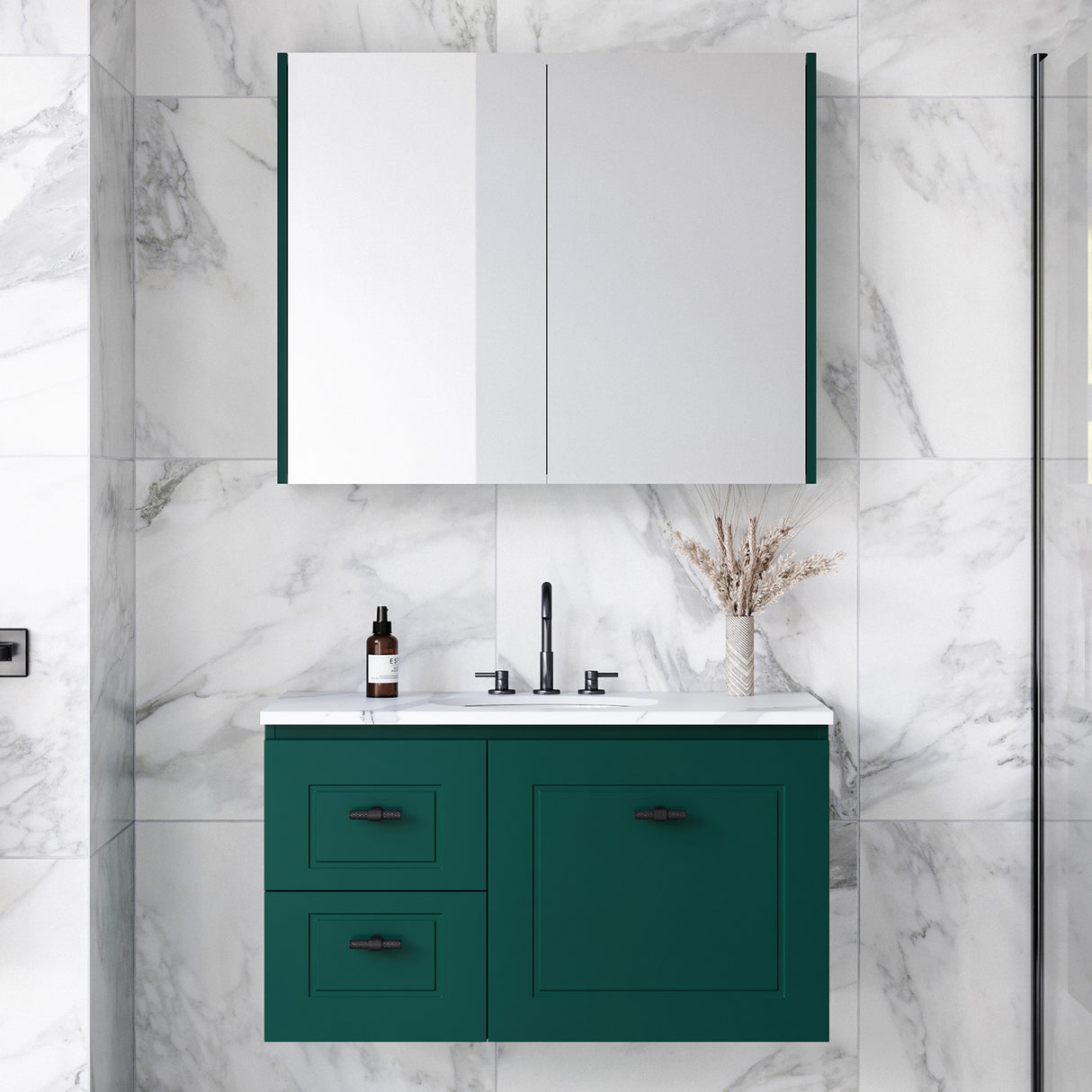Nevada Classic Vanity 900mm Left White Gloss Under Counter Basin SilkSurface Top Wall hung