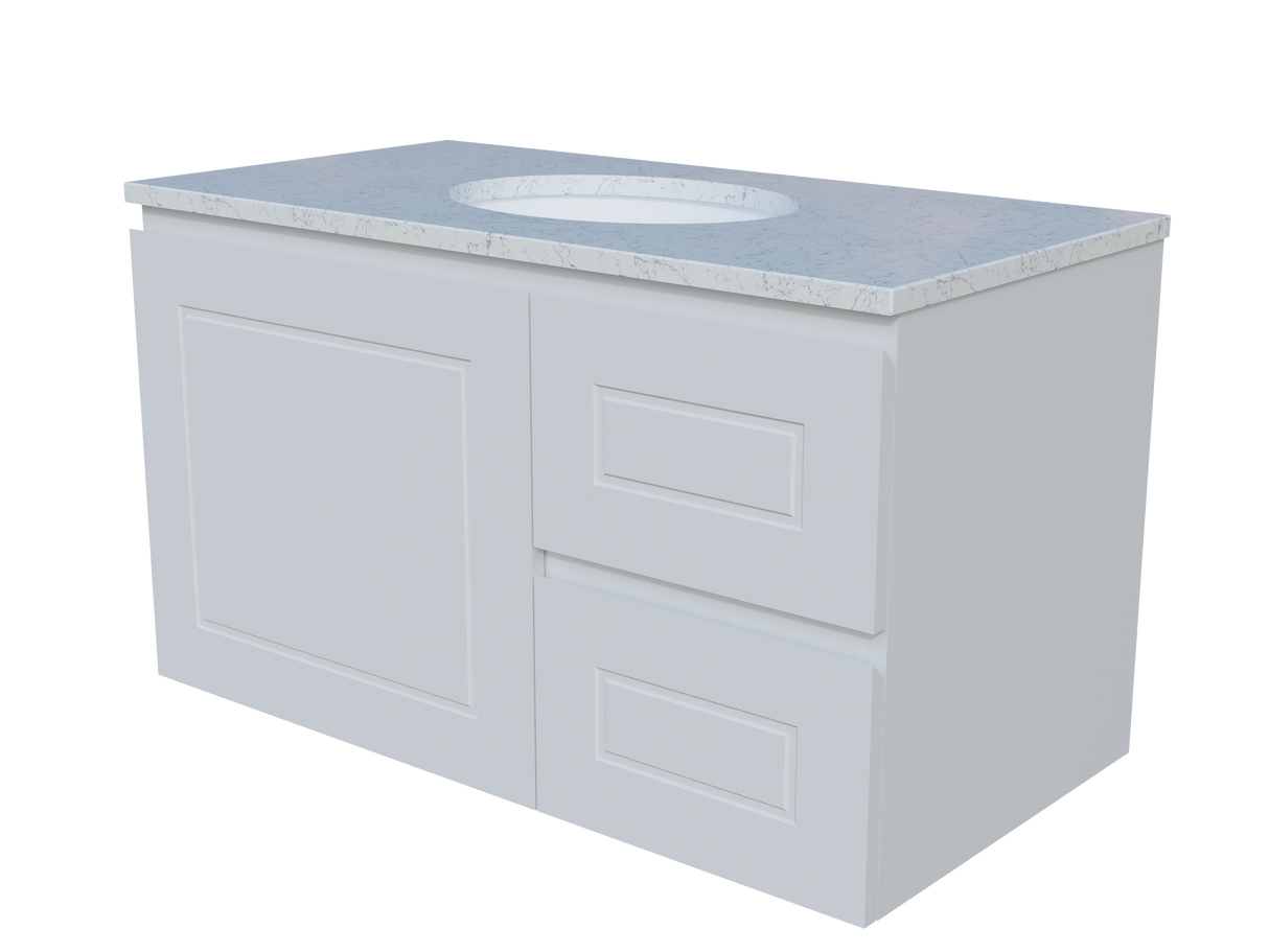 Nevada Classic Vanity 900mm Centre White Gloss Under Counter Basin SilkSurface Top Wall hung (NVC-V-900-C-SSU-W)