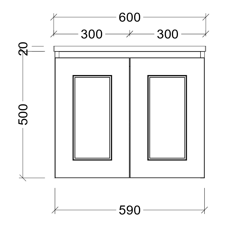 Nevada classic cabinet only 600mm centre bowl wall hung