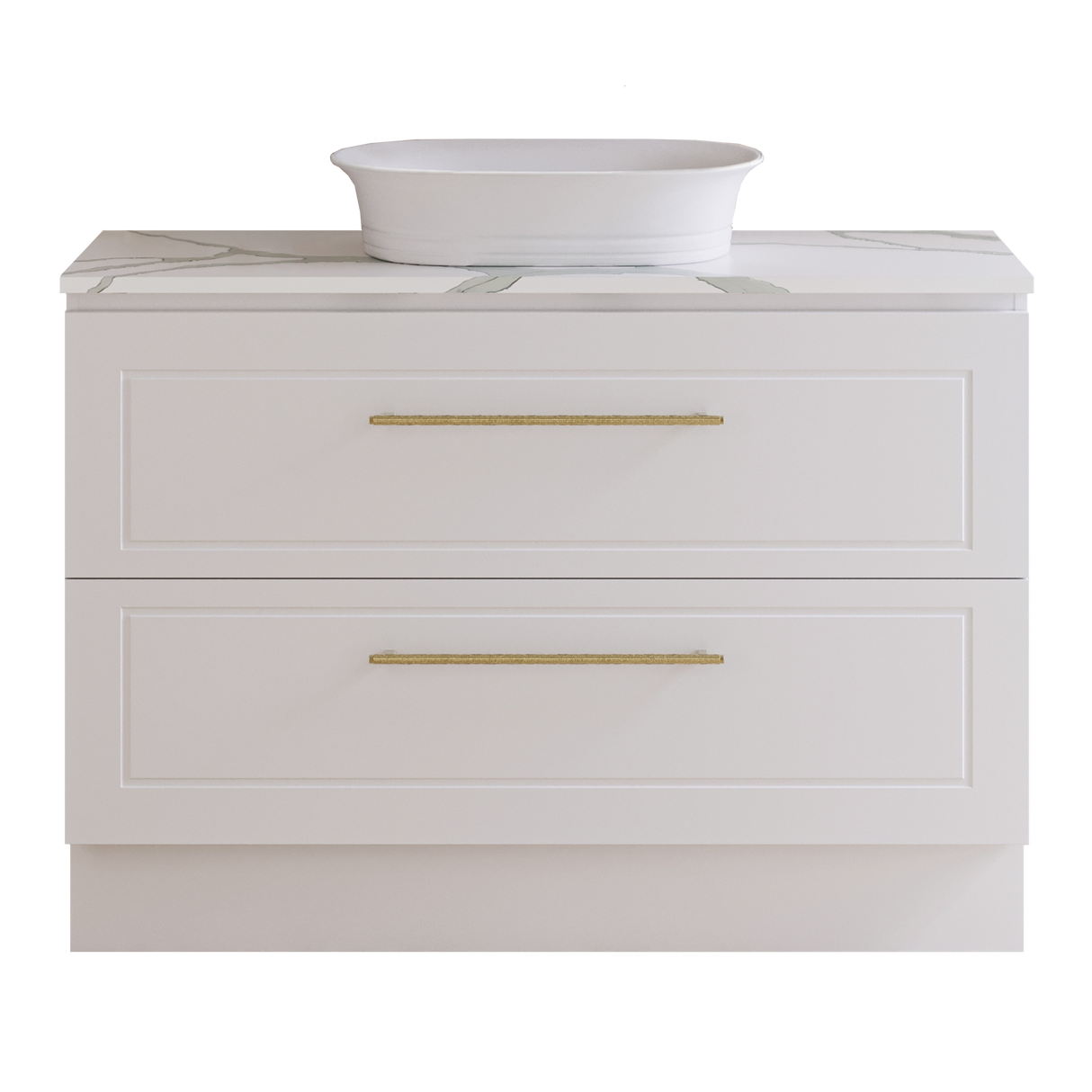 Nevada Plus Classic Vanity 1200mm Centre White Gloss Above Counter Basin SilkSurface Top Floor standing (NVPC-V-1200-C-SSA-F)