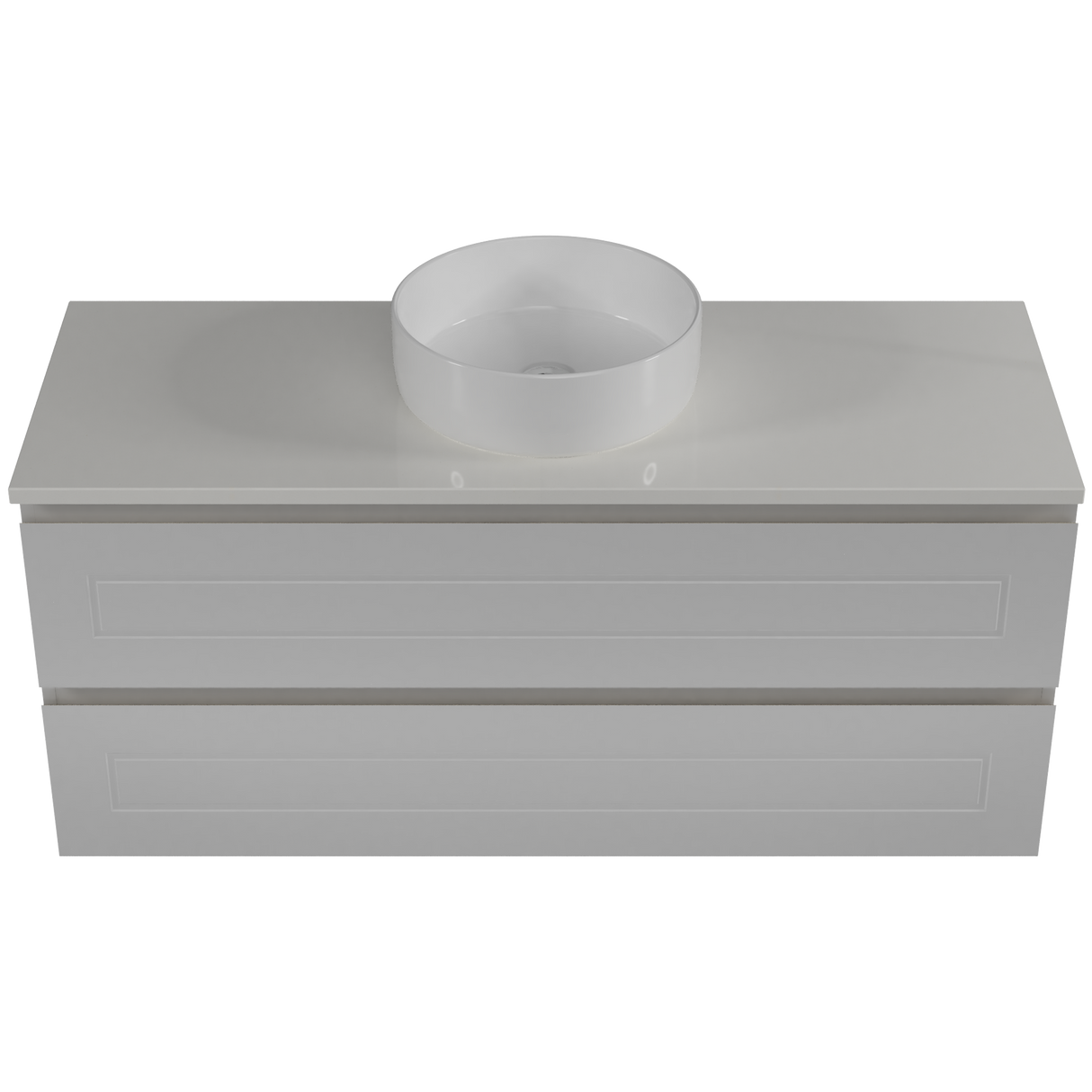 Nevada Plus Classic Vanity 1200mm Centre White Gloss Above Counter Basin SilkSurface Top Wall hung (NVPC-V-1200-C-SSA-W)