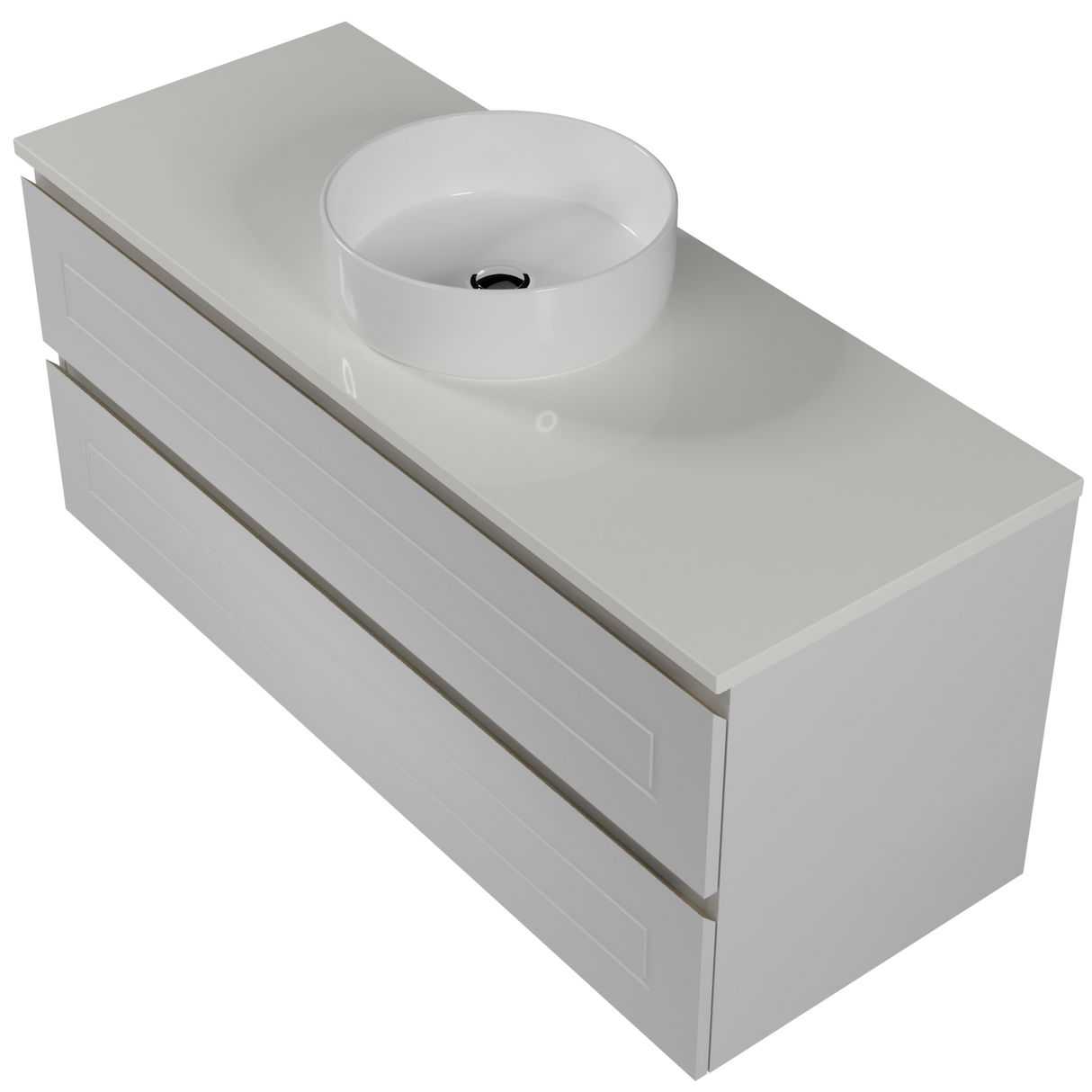 Nevada Plus Classic Vanity 1200mm Centre White Gloss Above Counter Basin SilkSurface Top Wall hung (NVPC-V-1200-C-SSA-W)
