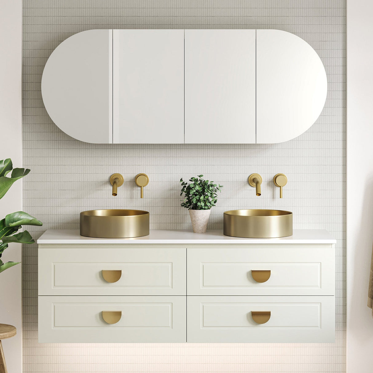 Nevada Plus Classic Vanity 1500mm Double White Gloss Above Counter Basins SilkSurface Top Wall hung (NVPC-V-1500-D-SSA-W)