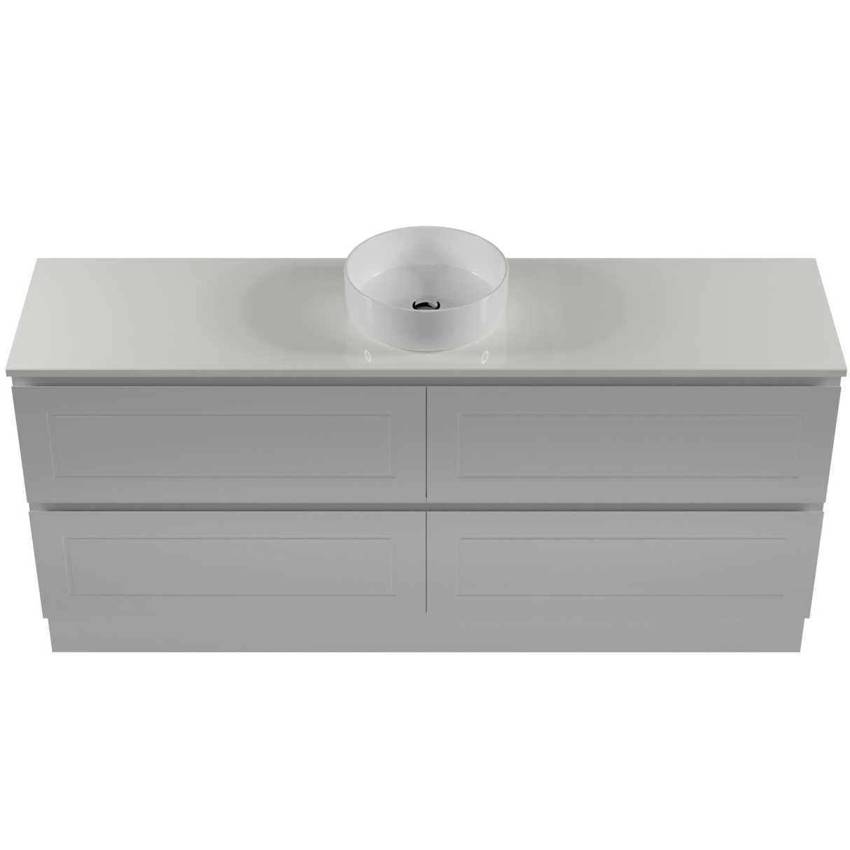 Nevada Plus Classic Vanity 1800mm Centre White Gloss Above Counter Basin SilkSurface Top Floor standing (NVPC-V-1800-C-SSA-F)