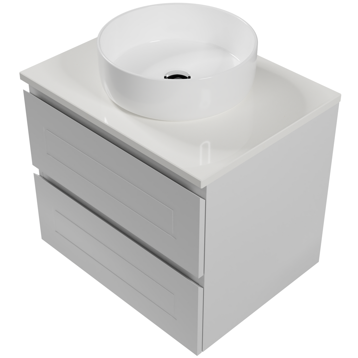 Nevada Plus Classic Vanity 600mm Centre White Gloss Above Counter Basin SilkSurface Top Wall hung (NVPC-V-600-C-SSA-W)