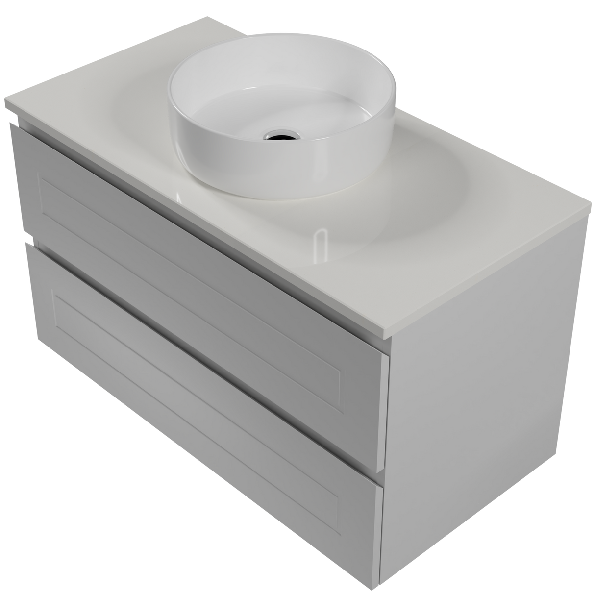 Nevada Plus Classic Vanity 900mm Centre White Gloss Above Counter Basin SilkSurface Top Wall hung (NVPC-V-900-C-SSA-W)