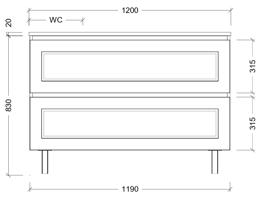 Nevada plus classic cabinet only 1200mm left bowl on legs