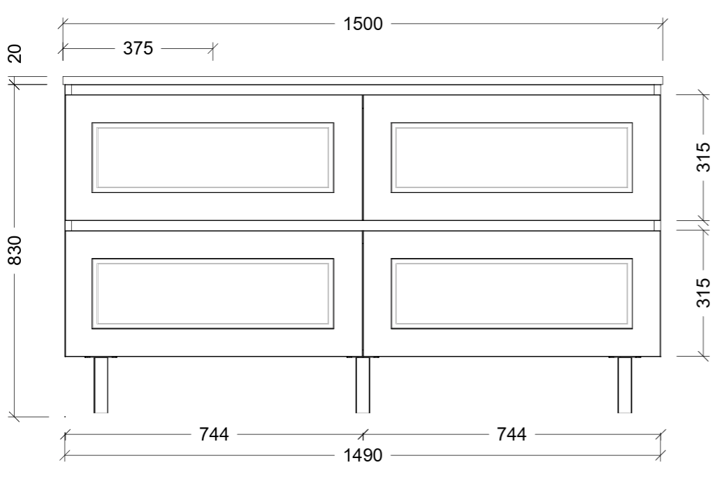 Nevada plus classic cabinet only 1500mm left bowl on legs