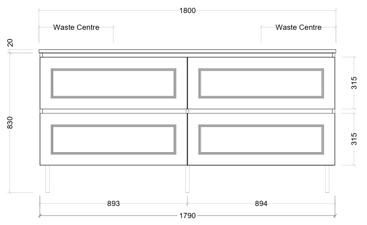 Nevada plus classic cabinet only 1800mm double bowl on legs