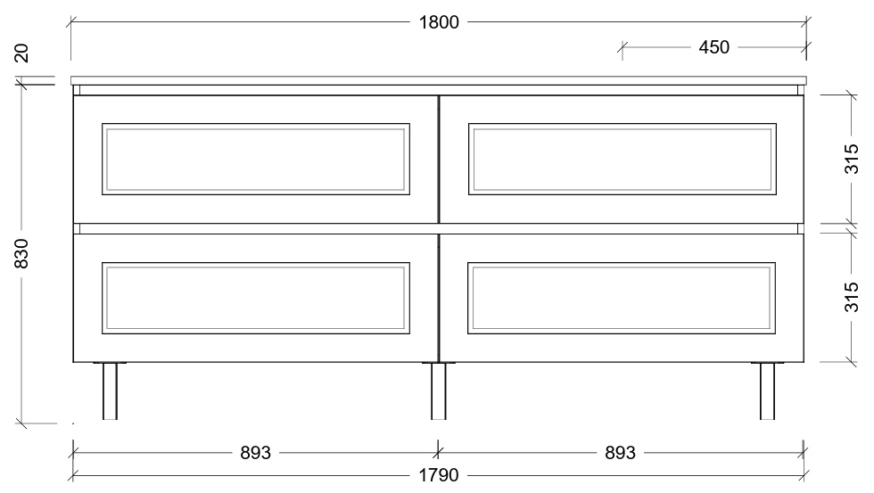 Nevada plus classic cabinet only 1800mm right bowl on legs