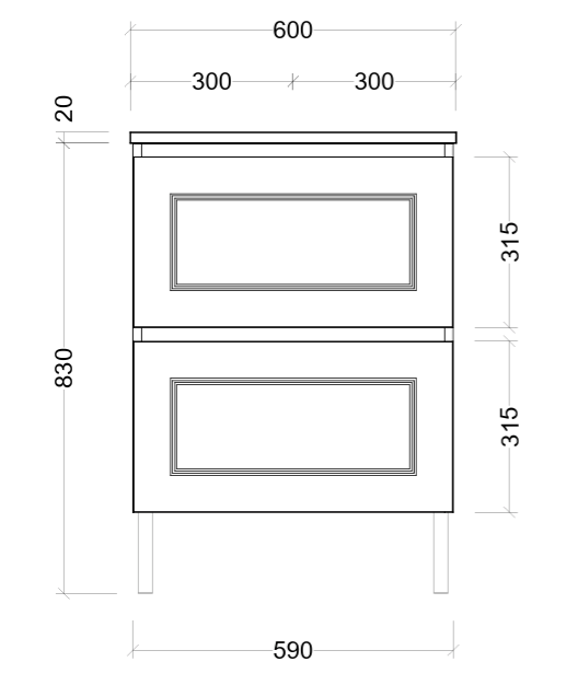Nevada plus classic cabinet only 600mm centre bowl on legs