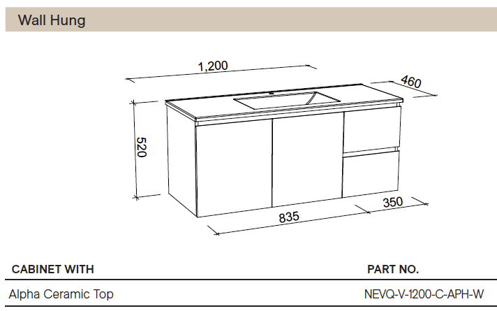 Nevada Quickship Vanity 1200mm White Satin Centre Bowl 1 Tap Hole Alpha Top Wall hung