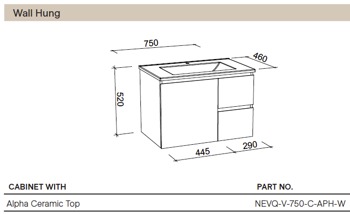 Nevada Quickship Vanity 750mm White Satin Centre Bowl 1 Tap Hole Alpha Top Wall hung