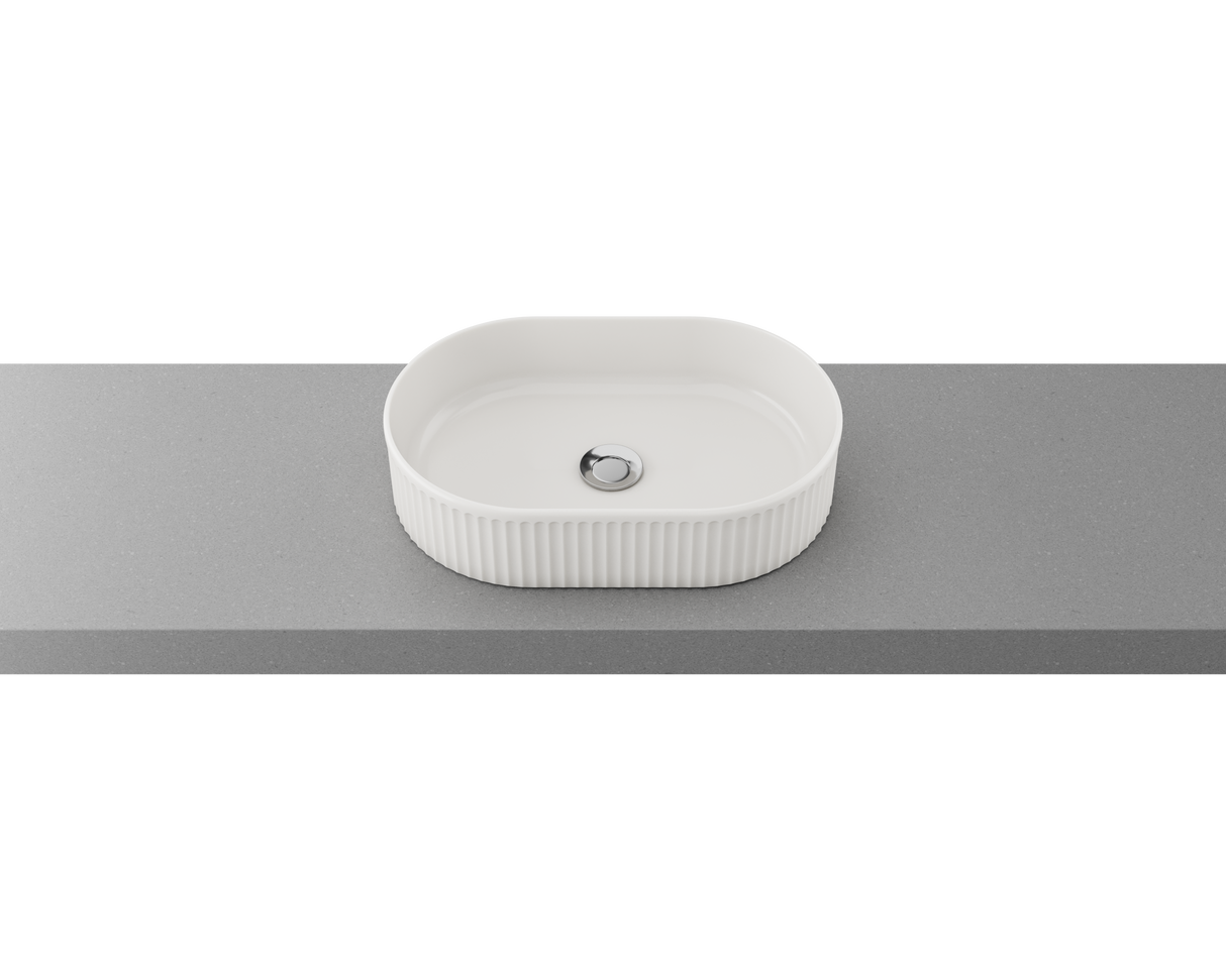 An image of Timberline's Oval Flute Basin 490mm White Gloss