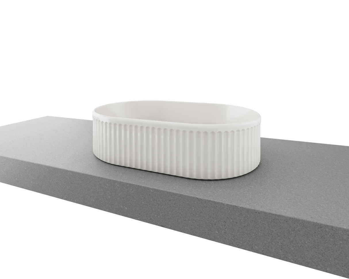An image of Timberline's Oval Flute Basin 490mm White Gloss