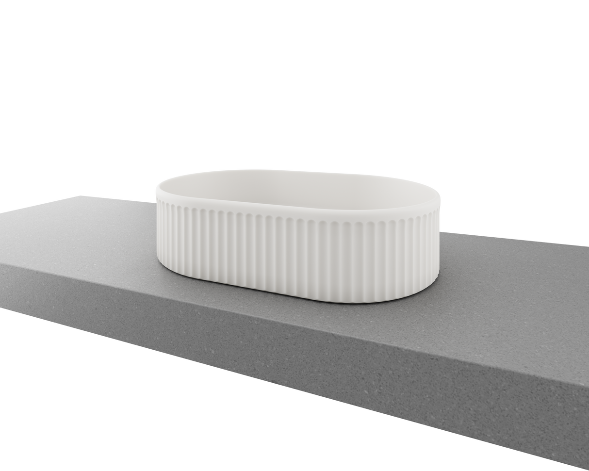 An image of Timberline's Oval Flute Basin 490mm White Matt