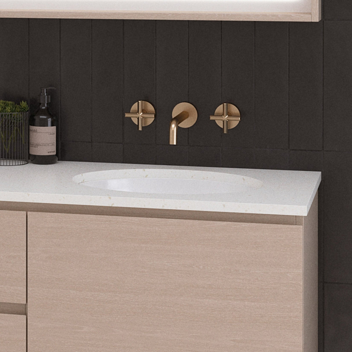 A lifestyle image of Timberline's Oval Undermount Basin 420mm White Gloss