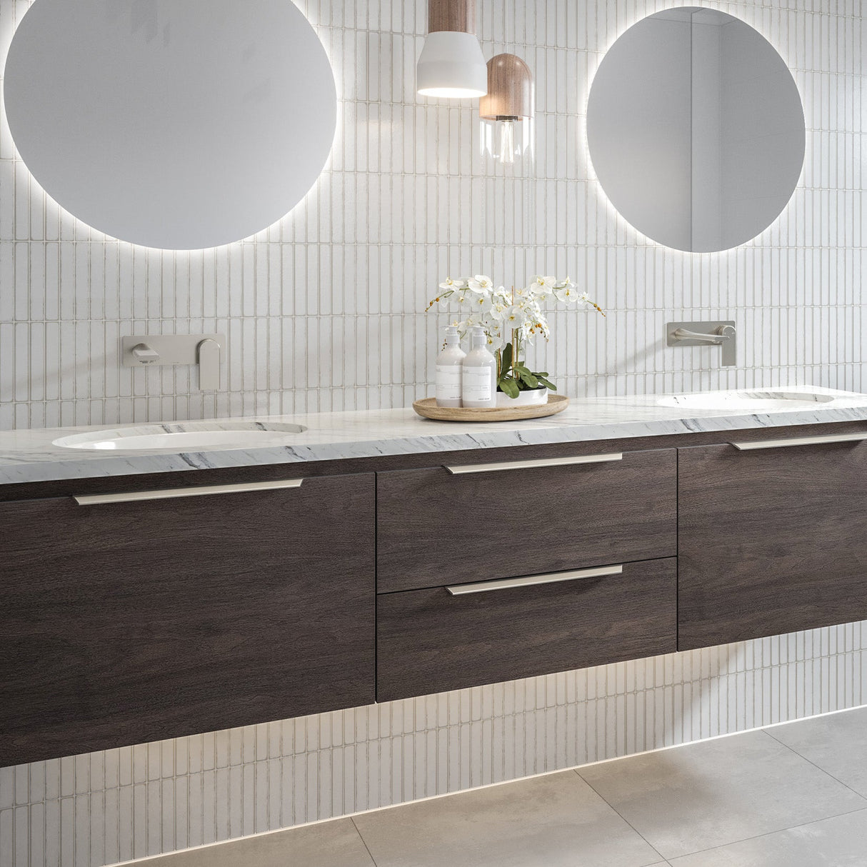 A lifestyle image of Timberline's Oval Undermount Basin 420mm White Gloss