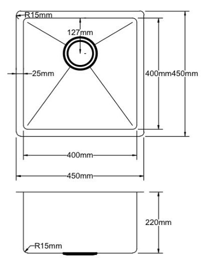 Single Square Bowl Stainless Steel Kitchen Sink Round Waste PKSS-450R