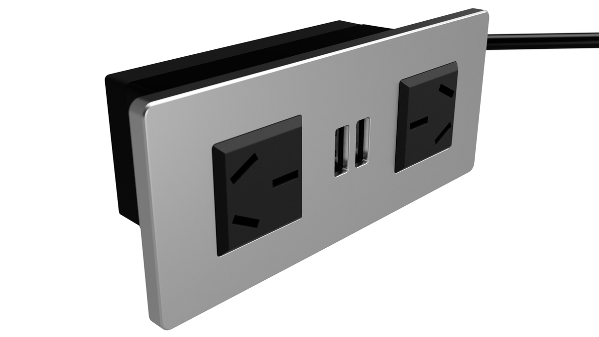 In-drawer power point, standard position, mounted to drawer back with cable