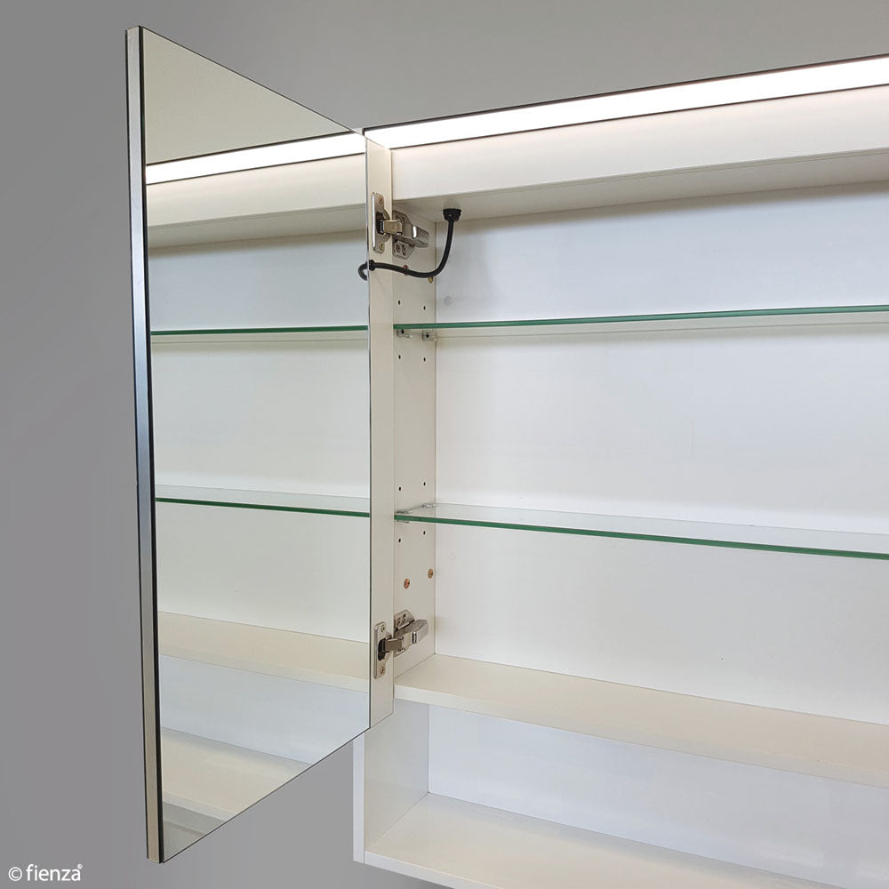 900 LED Mirror Cabinet with Satin White Side Panels