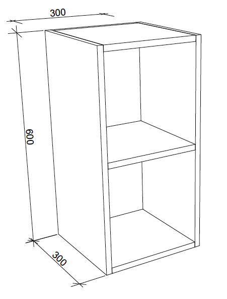 Modular Laundry Cabinet 300mm Overhead Open Two Shelf Unit