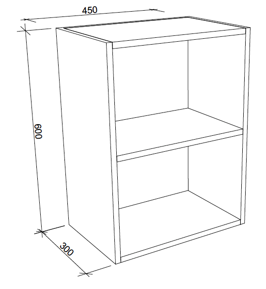 Modular Laundry Cabinet 450mm Overhead Open Two Shelf Unit