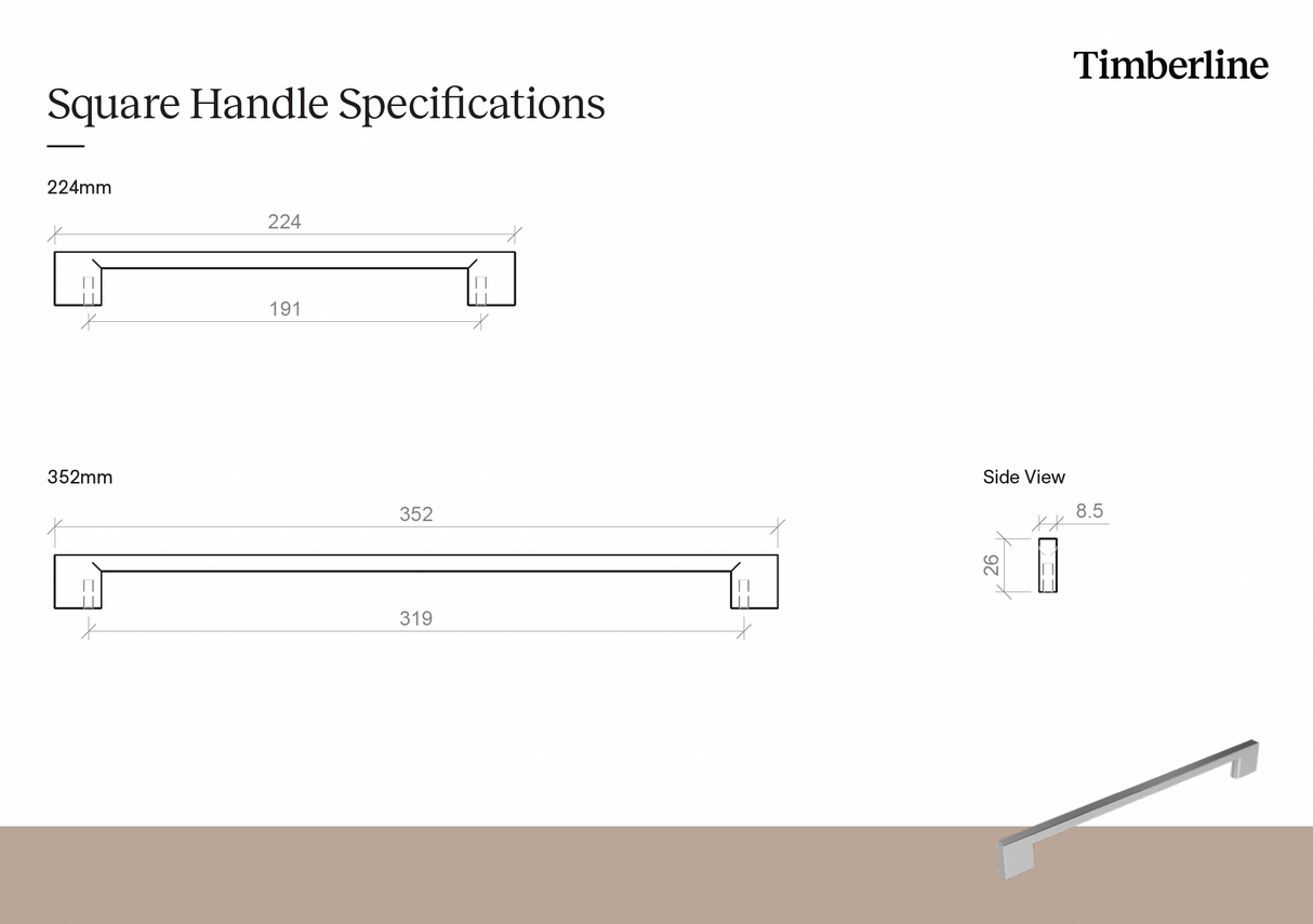 Square 224mm Chrome Handle