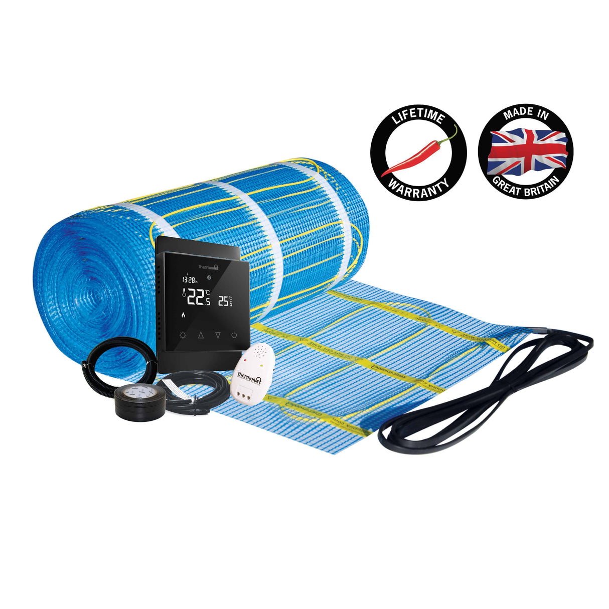 Thermonet 200W/m² Self Adhesive 5x0.5m - 2.5m² 500Watts Floor Heating Kit Including Black 5226A Thermostat