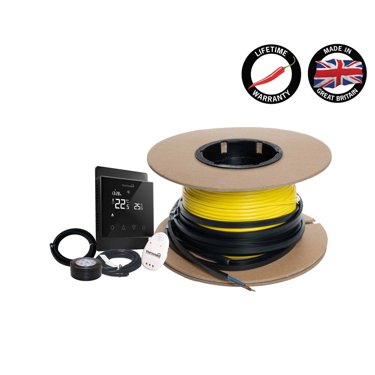 Thermoscreed In Screed 18W/lm Heating Cable - 1.3-1.7m² 16.5lm 300Watts Floor Heating Kit Including Black 5226A Thermostat