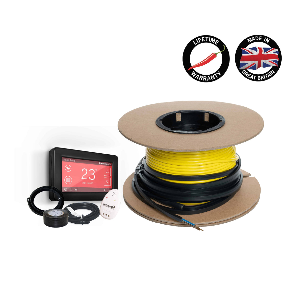 Thermowire Undertile Heating Cable - 5.5-6.9m² 66lm 900Watts Kit Including Black 5246 Dual Thermostat