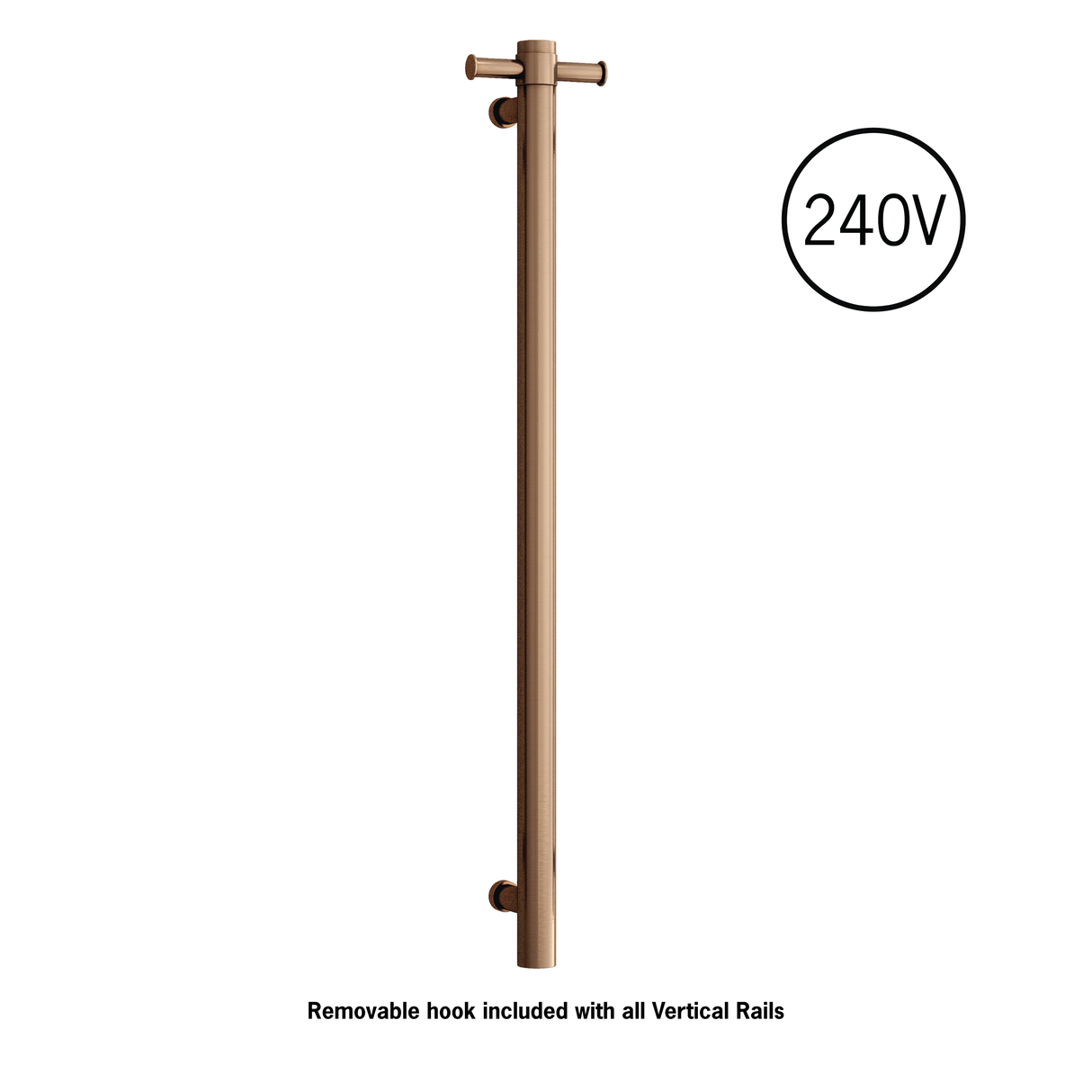 Thermorail Straight/Round 240Volt Vertical Bar 900x142x100mm 20Watt With Optional Hook - Brushed Bronze