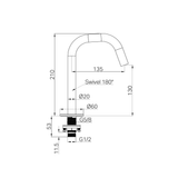 A line drawing of Nero Tapware's Serenity Basin Edge Spout Chrome