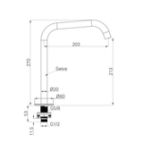 A line drawing of Nero Tapware's Serenity Bath/Kitchen Edge Spout Brushed Nickel