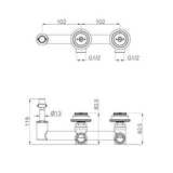 A line drawing of Nero Tapware's Serenity Wall Basin Set Offset Spout Body Only