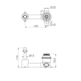 A line drawing of Nero Tapware's Serenity Progressive Wall Basin Mixer Body Only